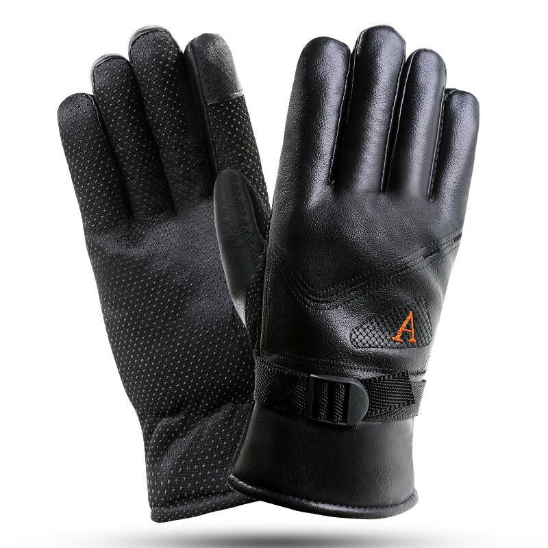 Men's Touch Screen Leather Thickened Warm Leisure Gloves