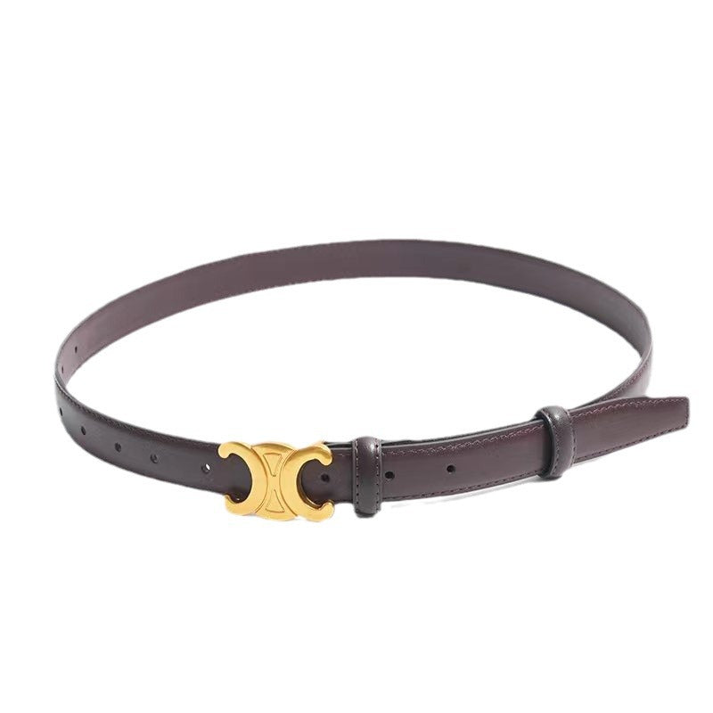 Women's Arc Cowhide Decorative Waist Chain Black Belts