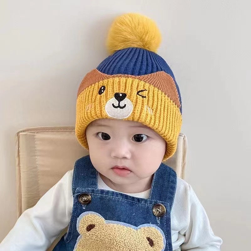 Children's Warm Cute Fur Ball Cartoon Woolen Kids' Headwear