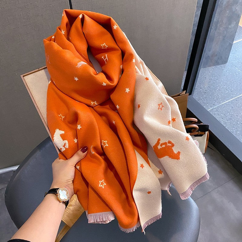 Women's Artificial Cashmere Korean Printed Elegant Warm Scarfs