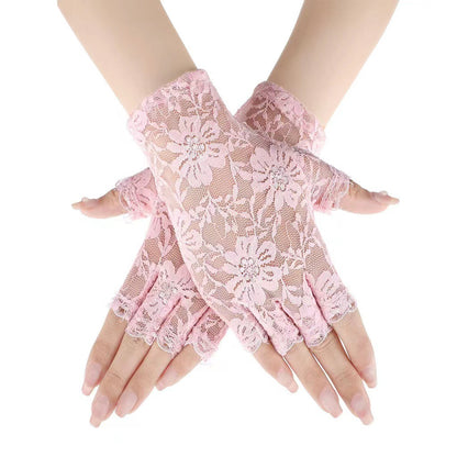 Women's Lace Half Finger Sun Protection Wedding Gloves