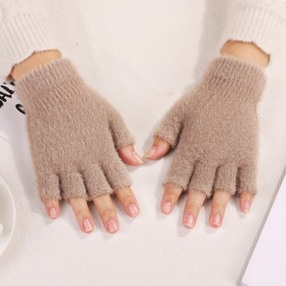 Women's & Men's Warm Knitted Writing Fingerless Solid Color Gloves