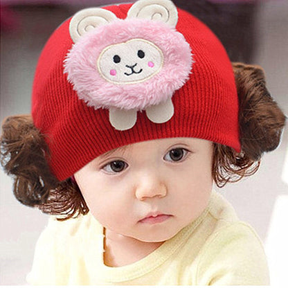 Children's Pink Sheep Knitted Princess Wig Cartoon Kids' Headwear