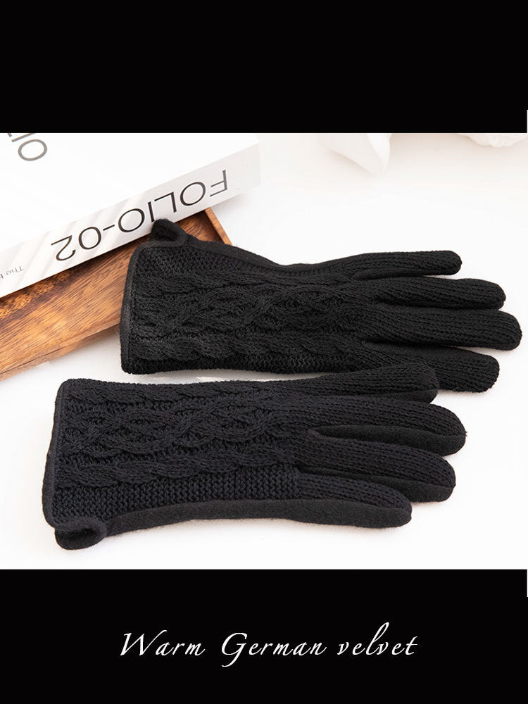 Women's Wool British Retro Twist Thickened Winter Gloves