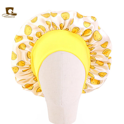 Children's Cartoon Elastic Wide-brimmed Satin Nightcap Shower Kids' Headwear