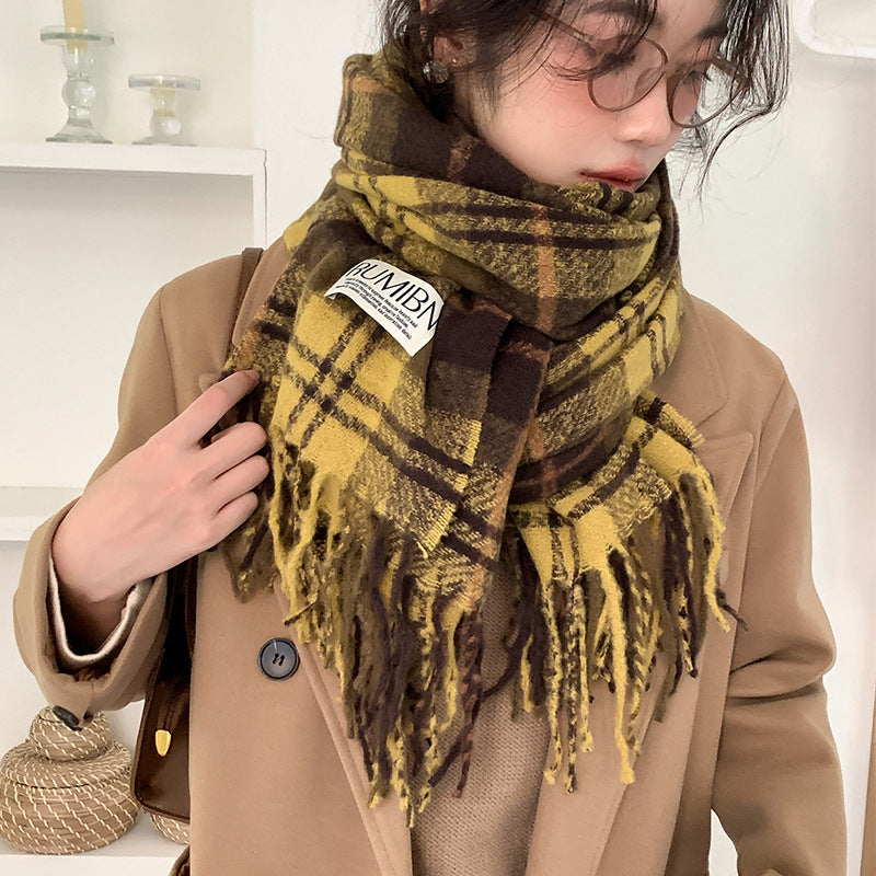 Women's Retro Plaid Korean Versatile Couple Fringe Scarfs