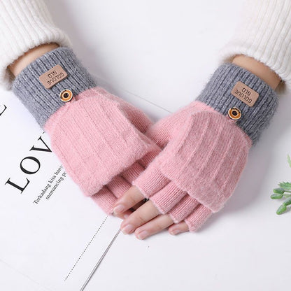 Women's Flip Korean Style Winter Cute Fleece-lined Gloves