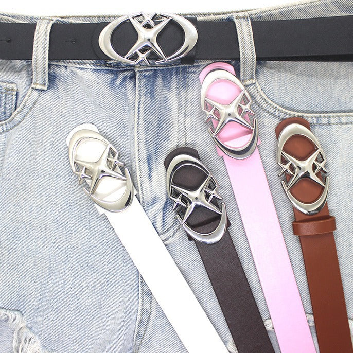 Double Crescent Moon Cross Star Buckle Belts