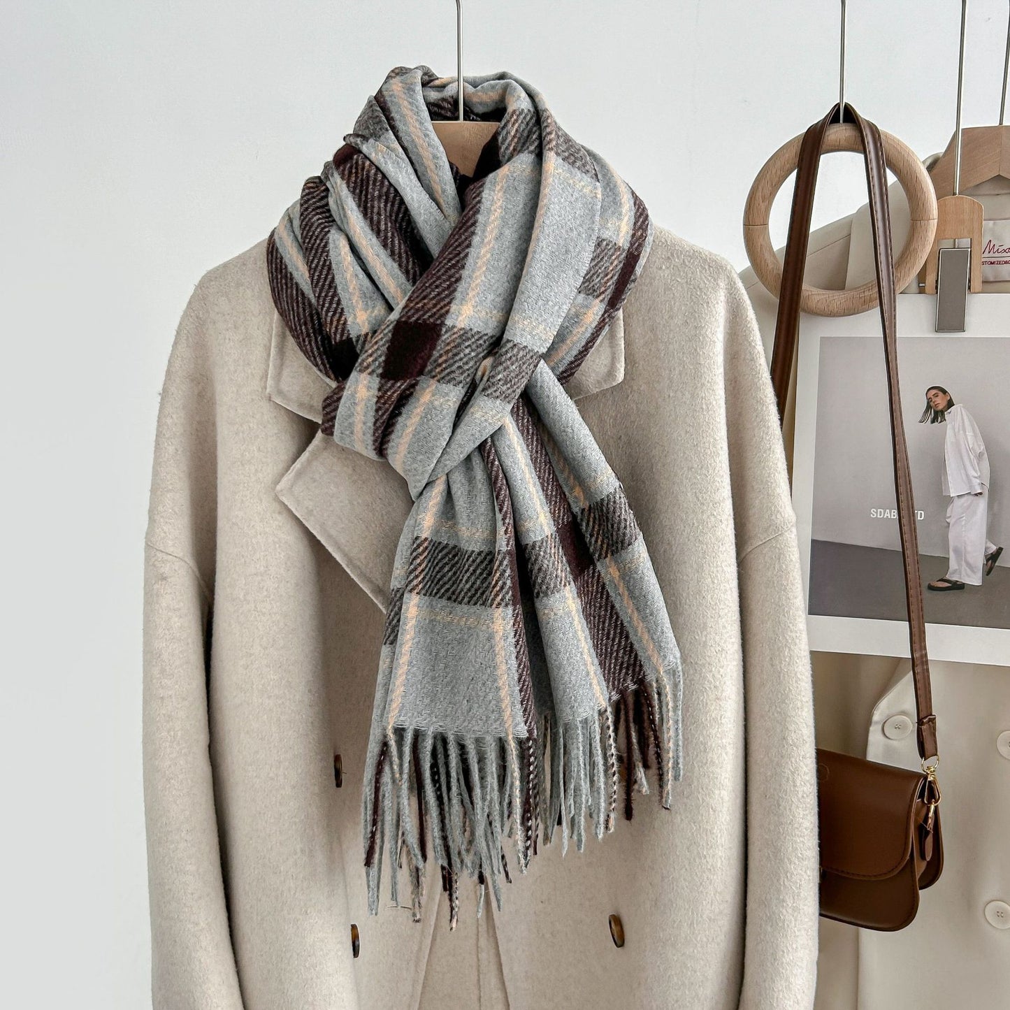 Winter Plaid Cashmere Warm Tassel Shawl Scarfs