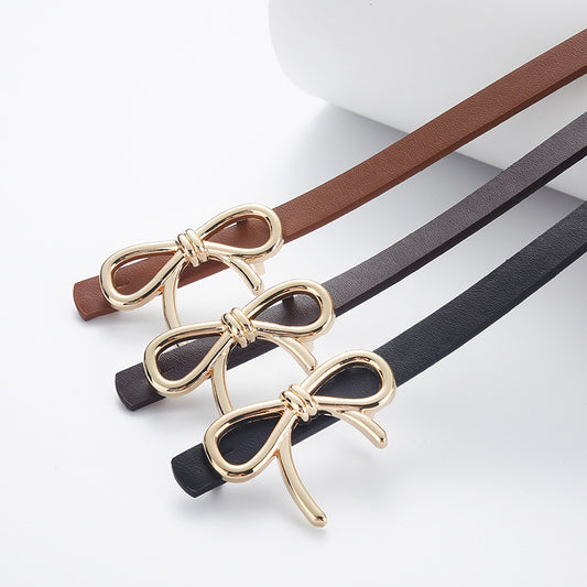 Women's Bow Decorative Leather High-grade Thin Clothing Belts