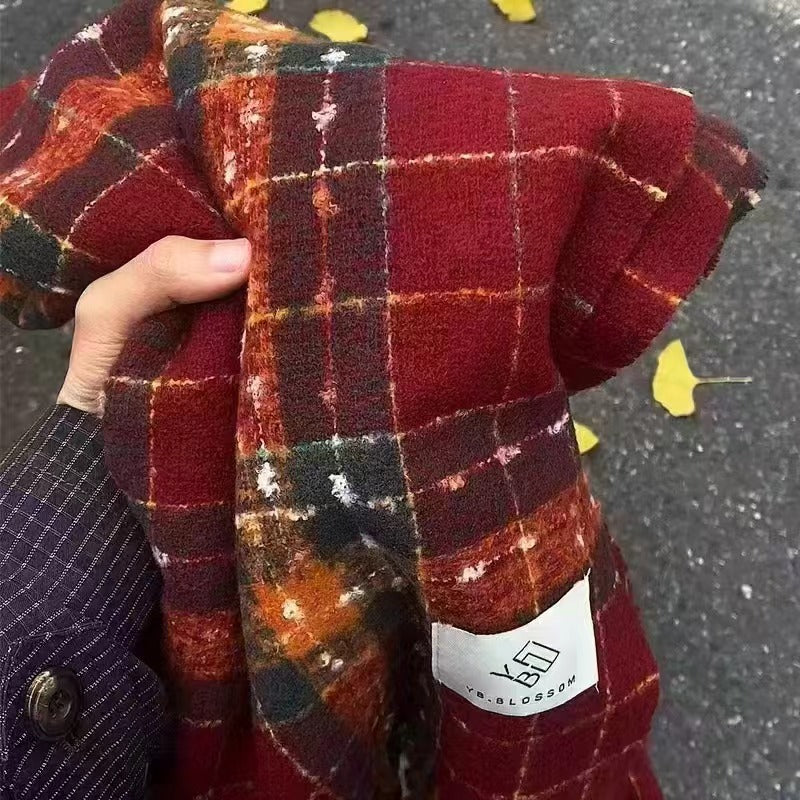 Women's Mohair Winter High-grade Plaid Artificial Cashmere Lovers Wild Warm Scarfs