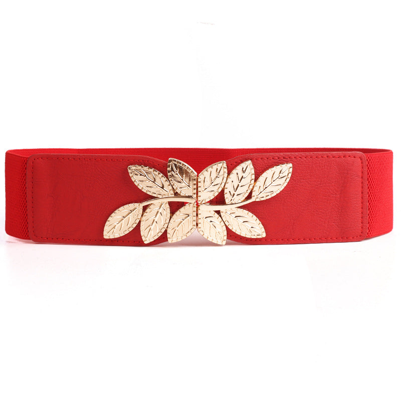 Women's Skirt Creative Style Fashion Metal Leaf Decoration Wide Belts