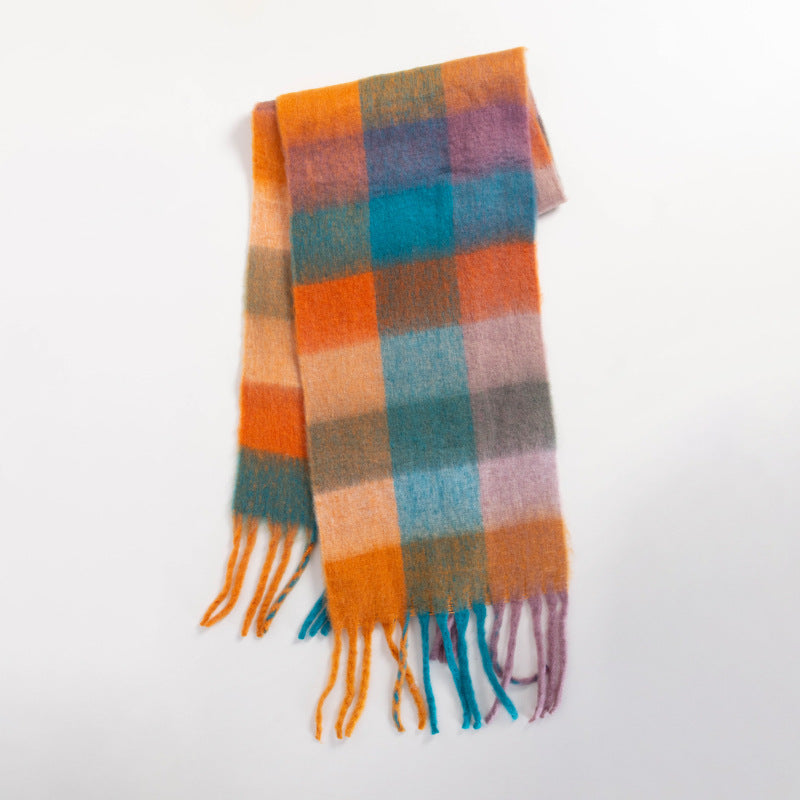 Colorful Plaid Striped Thick Braid Mohair Scarfs