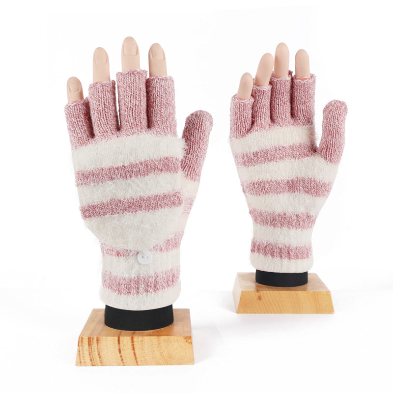 Couple Half Finger Flip Wool Knitted Gloves