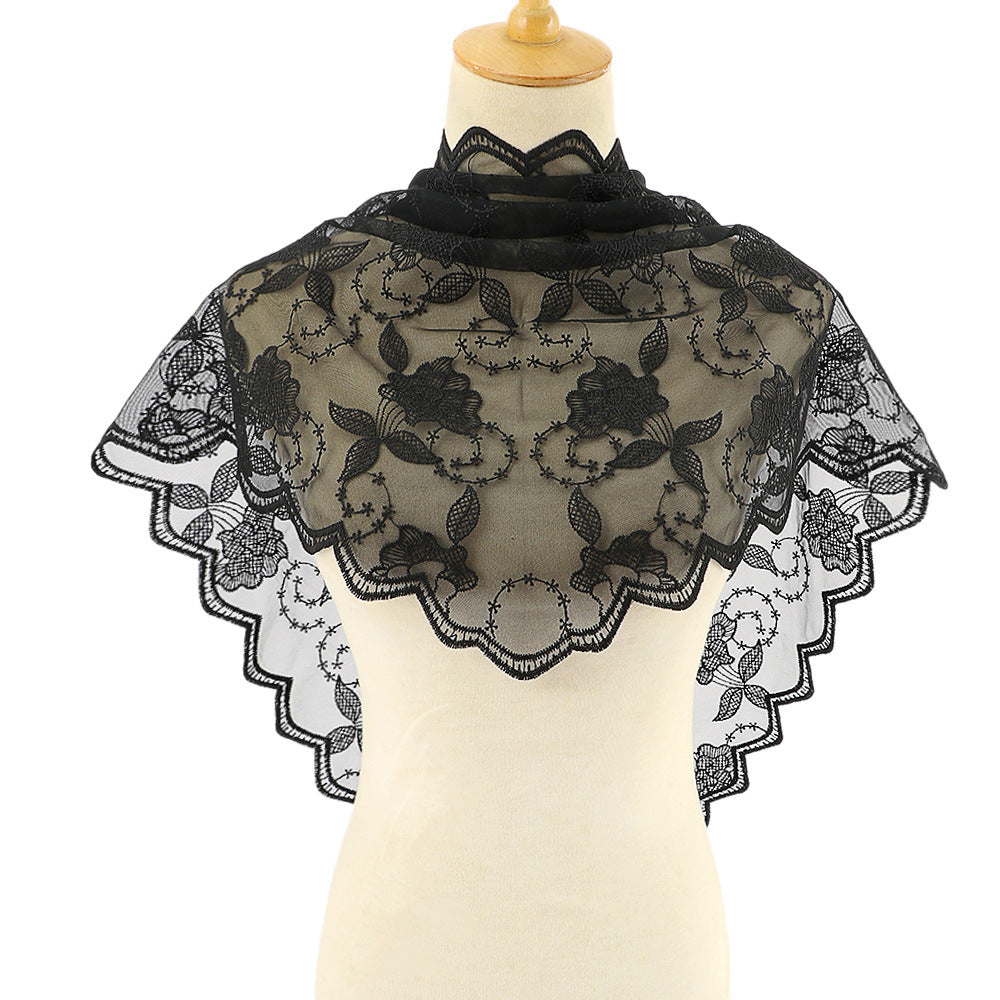 Women's Flower Monochrome Triangular Binder Polyester Lace Hollow Scarfs