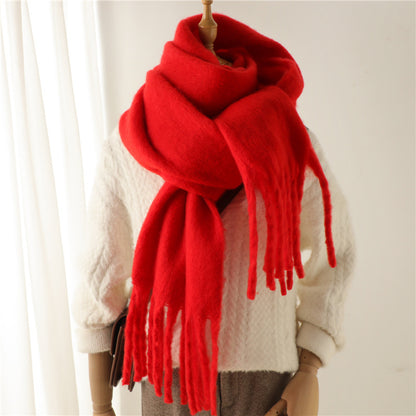 Women's & Men's Pure Color Winter Warm Lengthened Fringe Scarfs