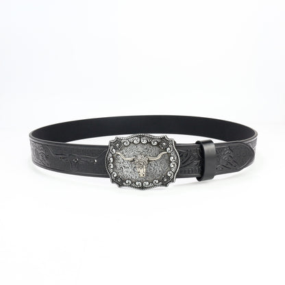 Women's & Men's Denim Sier Cow Head Large Plate Belts