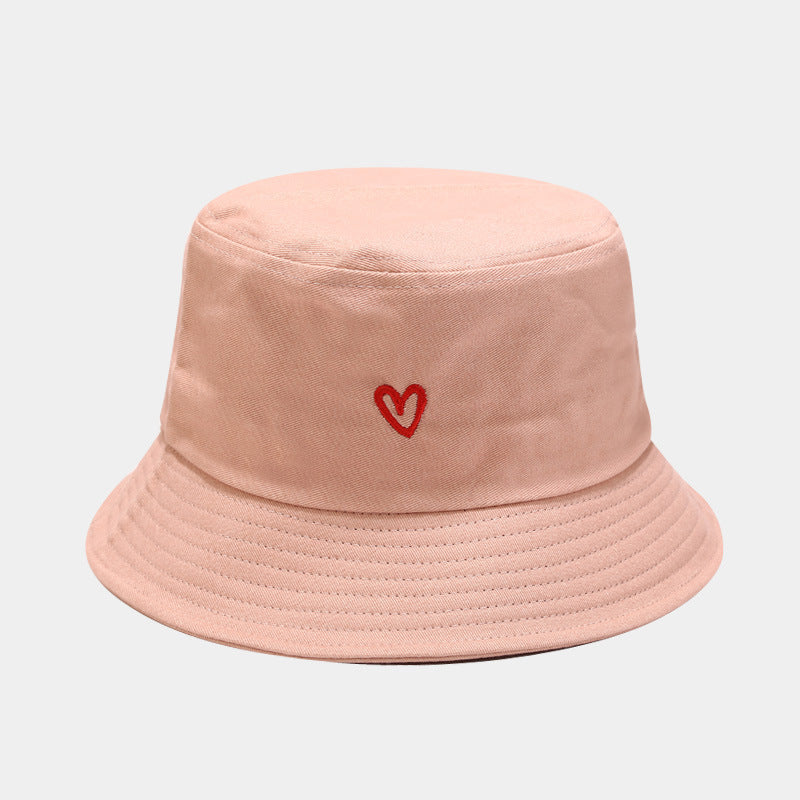 Women's Love Embroidered Cotton Bucket Hat Trendy Outdoor Hats & Caps