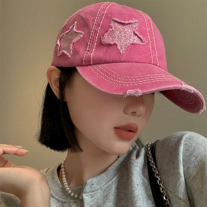 Women's Retro Tattered Jeans Baseball Korean Big Hats & Caps