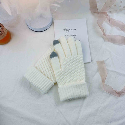 Women's & Men's Finger Wool Pure Color Warm Keeping Gloves