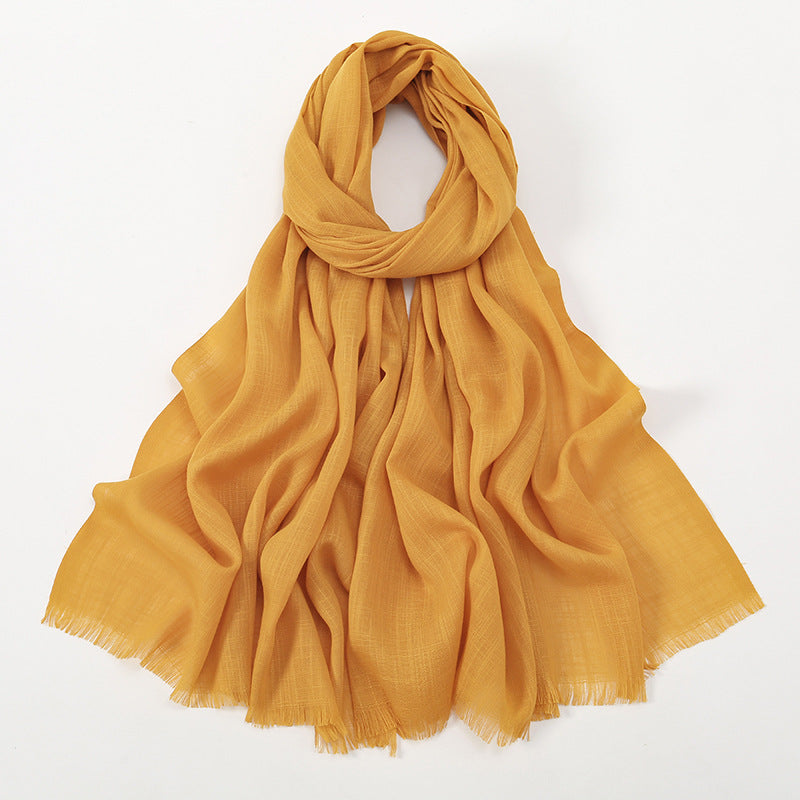 Women's Slub Cotton Solid Color Linen Feel Burrs Scarfs