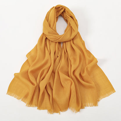 Women's Slub Cotton Solid Color Linen Feel Burrs Scarfs