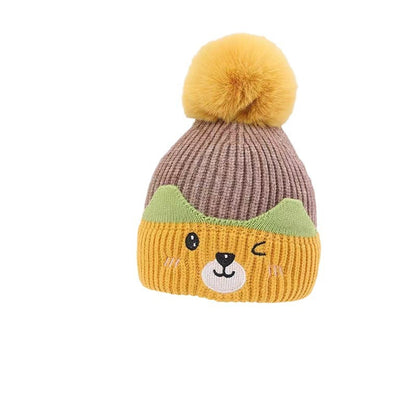 Children's Warm Cute Fur Ball Cartoon Woolen Kids' Headwear