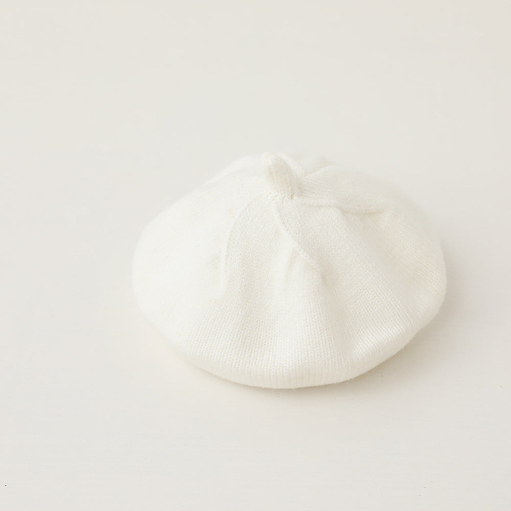 Children's Cream Color Solid Knitted Hat Beret Soft Kids' Headwear