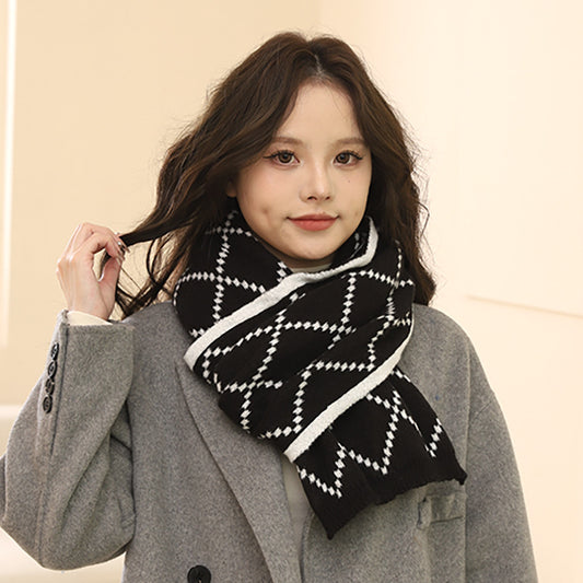 Winter Double-sided Rhombus Plaid Knitted Couple Scarfs