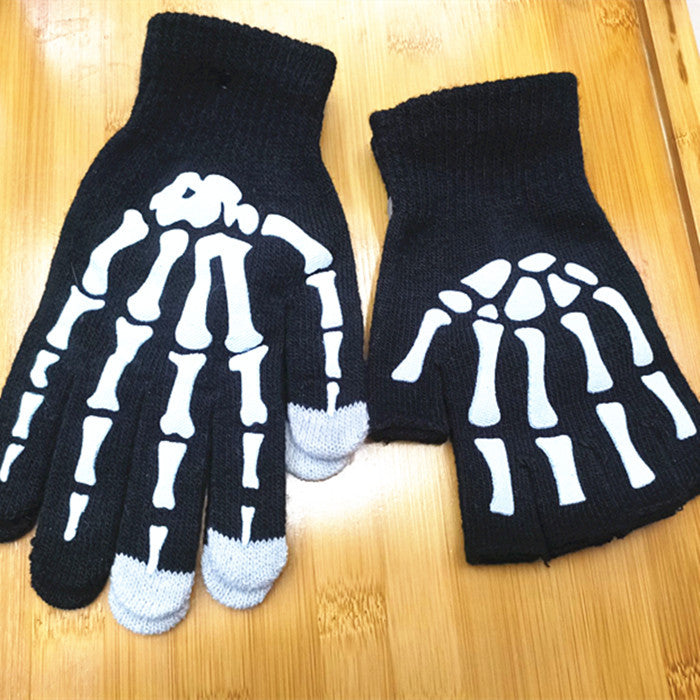 Halloween Skull Knitted Fingerless Ghost Claw Half Finger Gloves