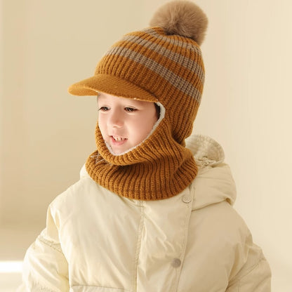 Children's Integrated Boys Fleece Lined Padded Warm Keeping Woolen Kids' Headwear