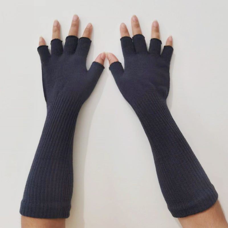 Solid Color Half Finger Writing Warm Open Gloves