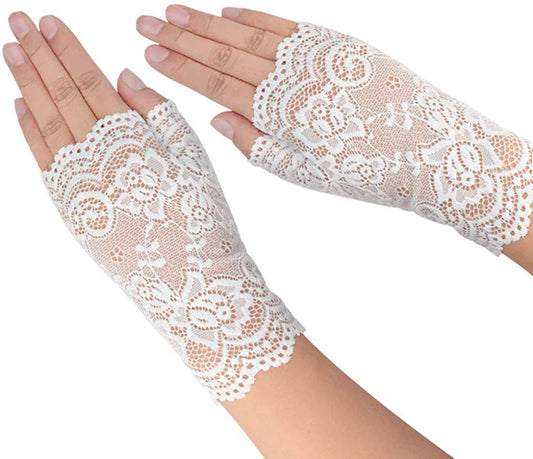 Women's Lace Half Finger Fingerless Open Short Gloves