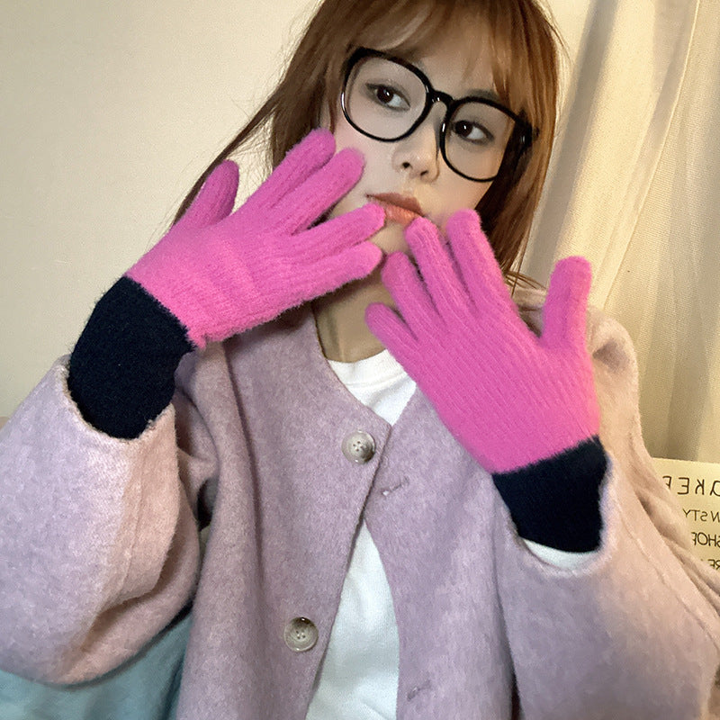 Cloud Cream Candy Color Contrast Patchwork Gloves