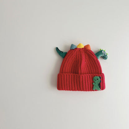 Hat Cartoon Dinosaur Sleeve Knitted Woolen Kids' Headwear