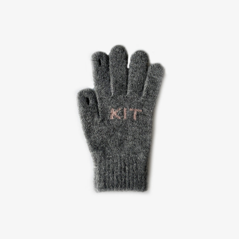 Wool Blended Letter Jacquard Knitted Warm Gloves