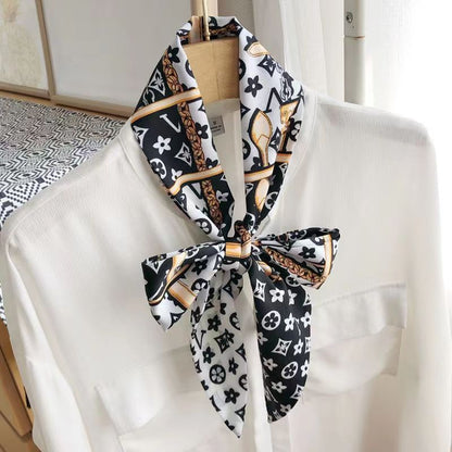 Thin Narrow Strip Imitated Silk Female Scarves