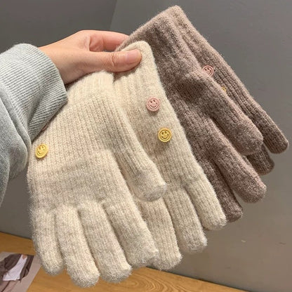 Women's Wool Knitted Touch Screen Five-finger Finger Gloves