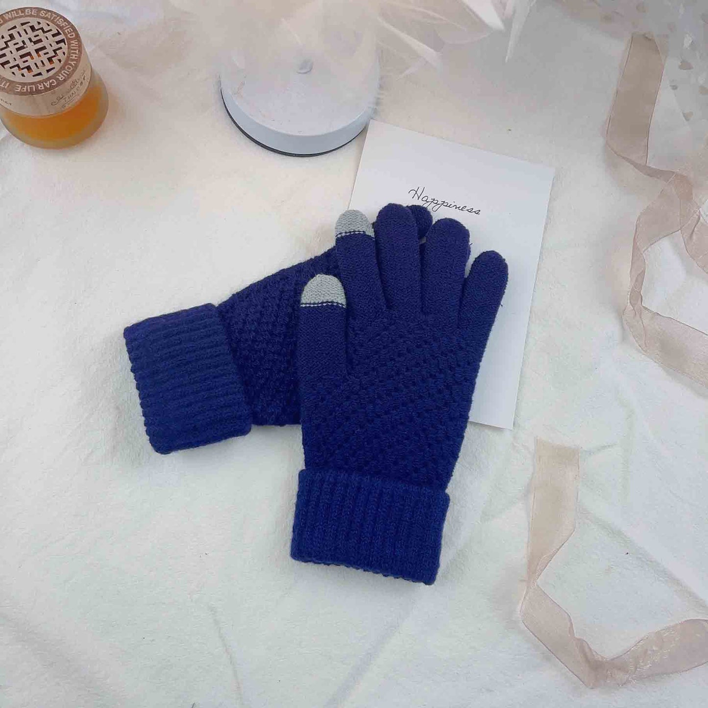 Women's & Men's Finger Wool Pure Color Warm Keeping Gloves