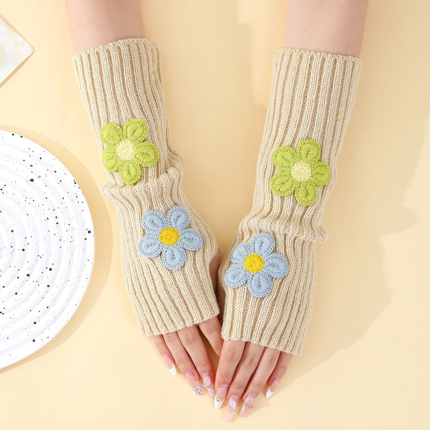 Pile Fingerless Oversleeve Knitted Wool Keep Gloves