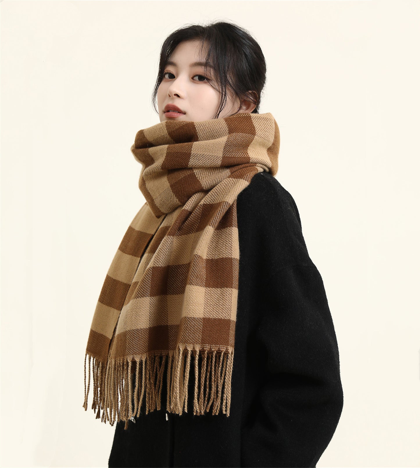 Women's High-grade Warm Green Plaid Shawl Scarfs