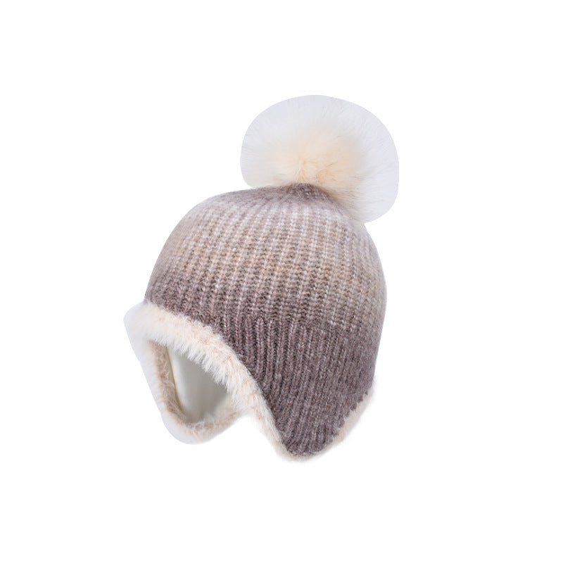 Children's Winter Ear Protection Fur Ball Sleeve Outdoor Fleece-lined Kids' Headwear