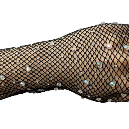 Mesh Disco Sexy Fishnet Black Stretch Colorful Gloves