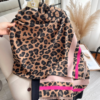 Women's Leopard Print Fashion Confident Long Thickened Warm Scarfs