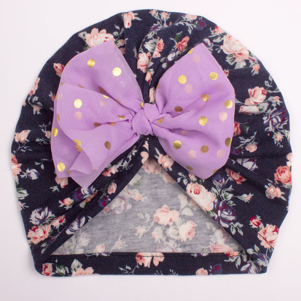 Children's Printed Hat Bowknot Bag Infant Thin Kids' Headwear