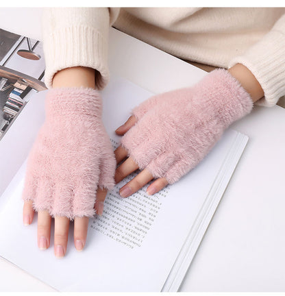 Flip Warm Thickened Leakage Imitation Mink Gloves