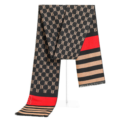 Men's Jacquard Letters Versatile Fashion British Striped Scarfs