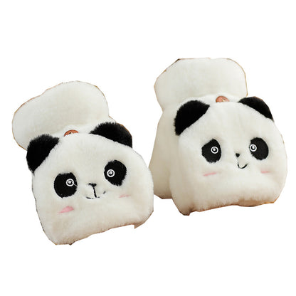 Winter Half Finger Flip Warm Thickened Cute Panda Veet Gloves