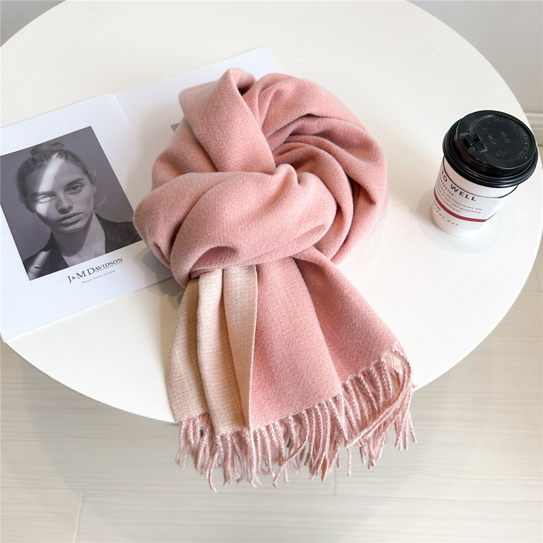 Women's Double-sided Artificial Cashmere Shawl Korean Simple Scarfs