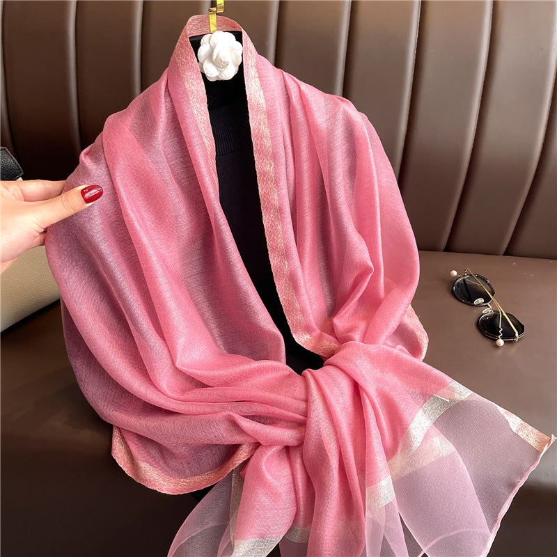 Women's Silk Long Gold Sequined Fur Sun Protection Scarfs